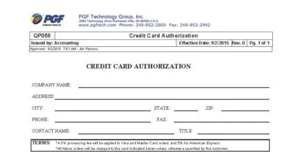 PGF Technology Credit Card Authorization Form