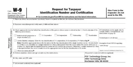 W9 Request for Taxpayer Identification Number and Certification
