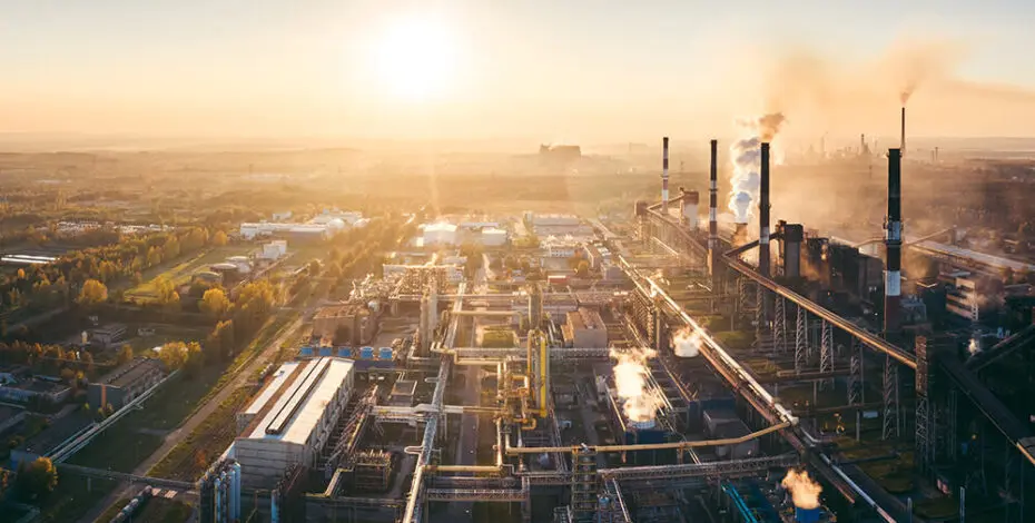 industrial landscape with heavy pollution produced by a large factory